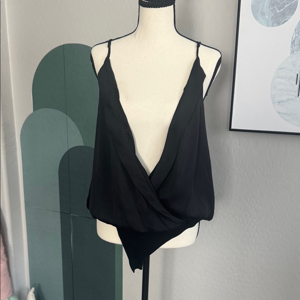 PAIGE Black Draped Bodysuit